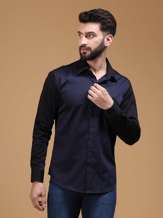 NAVY AND BLACK COLOR BLOCK SHIRT