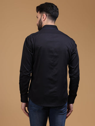 NAVY AND BLACK COLOR BLOCK SHIRT